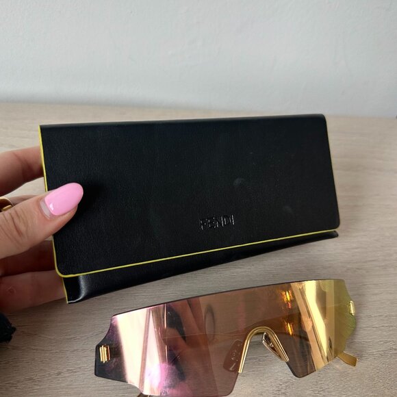 NWOT Fendi FF 0440/S Mirror Gold Sunglasses Rimless Frame Shield Shape - Picture 2 of 14
